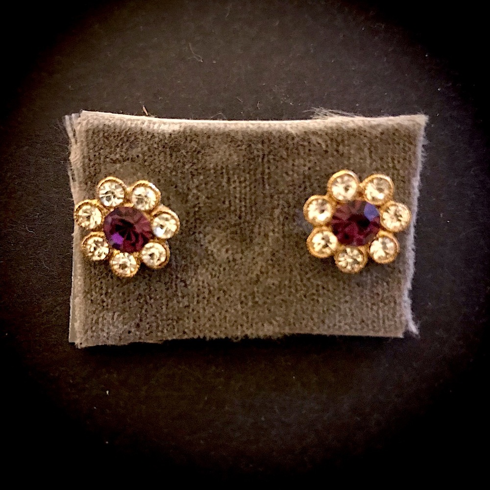 “Amethyst” and Crystal Flower Stud Earrings